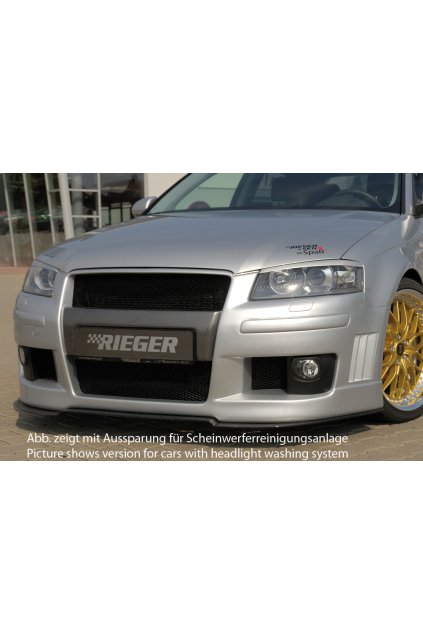 Rieger kompletní přední nárazník pro Audi A3 8P 3-dvéř. před faceliftem, plast ABS bez povrchové úpravy, s držáky a kryty originálních mlhových světel, vč. integrované masky, s žebrováním, R-Frame vzhled