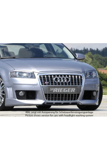 Rieger kompletní přední nárazník R-Frame pro Audi A3 8P 3-dvéř. před faceliftem, plast ABS bez povrchové úpravy, s držáky a kryty originálních mlhových světel, s žebrováním