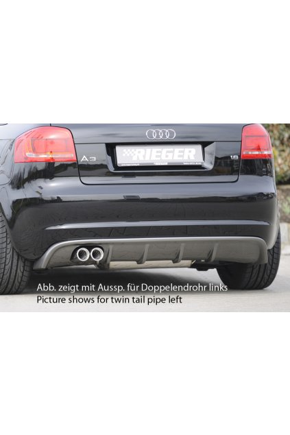 Rieger vložka zadního nárazníku pro Audi A3 8P 3-dvéř., kabriolet po faceliftu, plast ABS s povrchovou úpravou Carbon-Look, pro orig. koncovku vlevo