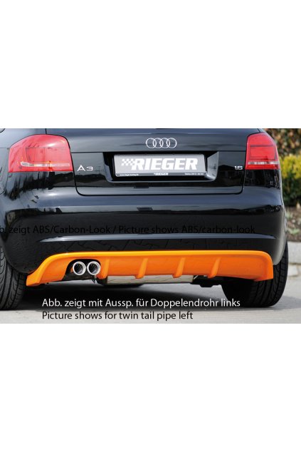 Rieger vložka zadního nárazníku pro Audi A3 8P 5-dvéř., Sportback po faceliftu, plast ABS bez povrchové úpravy, pro orig. jednoduchou koncovku vlevo