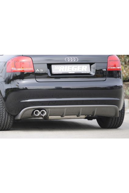 Rieger vložka zadního nárazníku pro Audi A3 8P 5-dvéř., Sportback po faceliftu, plast ABS s povrchovou úpravou Carbon-Look, pro dvojitou koncovku vlevo 2x76 mm