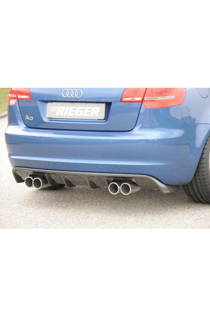 Rieger vložka zadního nárazníku pro Audi A3 8P 5-dvéř., Sportback po faceliftu, plast ABS s povrchovou úpravou Carbon-Look, pro sportovní koncovky na obou stranách 4x76 mm