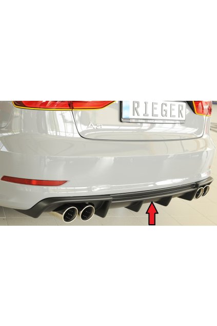 Rieger vložka zadního nárazníku pro Audi A3 8V 3-dvéř. (convertible 8V7), 5-dvéř. (sedan 8VS) před faceliftem, plast ABS bez povrchové úpravy, pro dvojité koncovky na obou stranách 4x90 mm