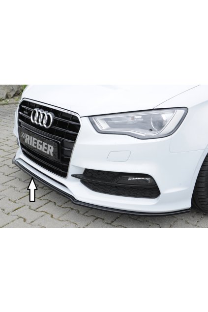 Rieger lipa pod přední nárazník pro Audi A3 8V 3-dvéř. (convertible 8V7), 5-dvéř. (sedan 8VS) před faceliftem, 07/12-08/16, plast ABS lakovaný do černé lesklé barvy