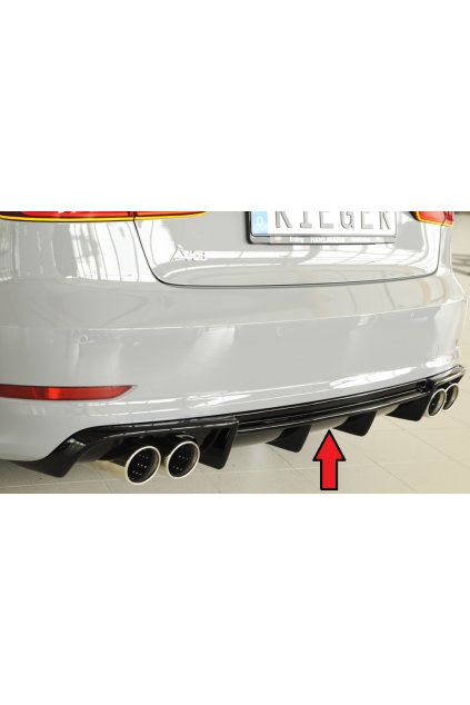Rieger vložka zadního nárazníku pro Audi A3 8V 3-dvéř. (convertible 8V7), 5-dvéř. (sedan 8VS) před faceliftem, plast ABS lakovaný do černé lesklé barvy, pro dvojité koncovky na obou stranách 4x90 mm
