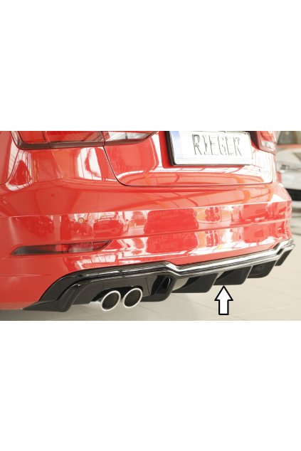 Rieger vložka zadního nárazníku pro Audi A3 8V 3-dvéř. (convertible 8V7), 5-dvéř. (sedan 8VS) po faceliftu, plast ABS lakovaný do černé lesklé barvy, pro dvojitou koncovku vlevo