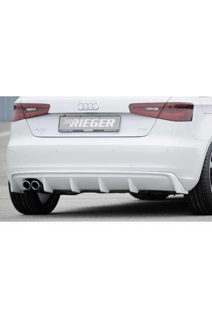 Rieger vložka zadního nárazníku pro Audi A3 8V 3-dvéř. (hatchback 8V1), 5-dvéř. (sportback 8VA) před faceliftem, plast ABS bez povrchové úpravy, mimo S-Line, pro dvojitou koncovku vlevo