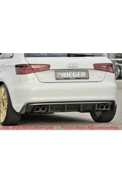 Rieger vložka zadního nárazníku pro Audi A3 8V 3-dvéř. (hatchback 8V1), 5-dvéř. (sportback 8VA) před faceliftem, plast ABS bez povrchové úpravy, mimo S-Line, pro dvojité koncovky na obou stranách