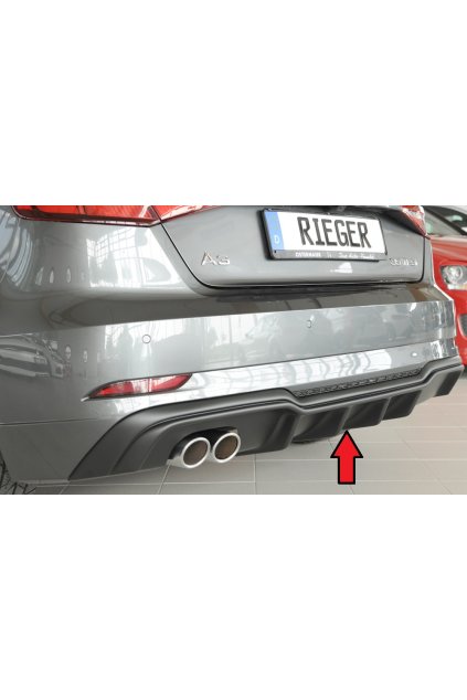 Rieger vložka zadního nárazníku pro Audi A3 8V 3-dvéř. (hatchback 8V1), 5-dvéř. (sportback 8VA) po faceliftu, plast ABS bez povrchové úpravy, pro dvojitou koncovku vlevo