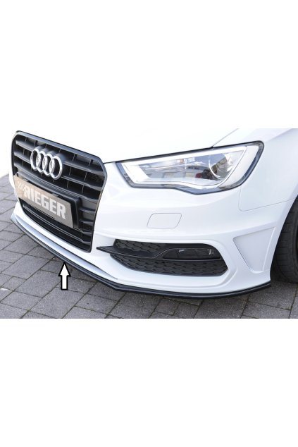 Rieger lipa pod přední nárazník pro Audi A3 8V 3-dvéř. (hatchback 8V1), 5-dvéř. (sportback 8VA) před faceliftem, 07/12-08/16, plast ABS lakovaný do černé lesklé barvy