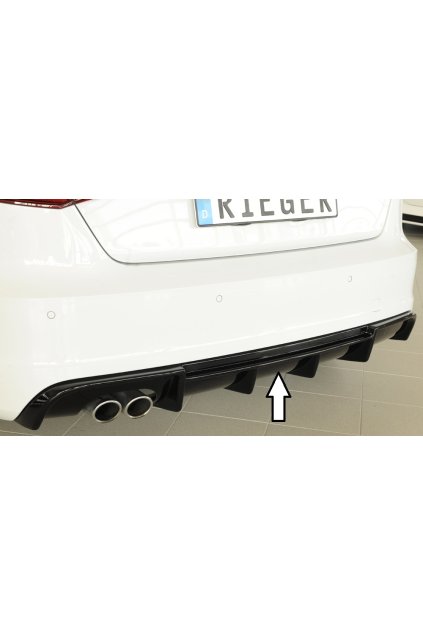 Rieger vložka zadního nárazníku pro Audi A3 8V 3-dvéř. (hatchback 8V1), 5-dvéř. (sportback 8VA) před faceliftem, plast ABS lakovaný do černé lesklé barvy, pro dvojitou koncovku vlevo