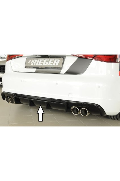 Rieger vložka zadního nárazníku pro Audi A3 8V 3-dvéř. (hatchback 8V1), 5-dvéř. (sportback 8VA) před faceliftem, plast ABS lakovaný do černé lesklé barvy, pro dvojité koncovky na obou stranách 4x90 mm