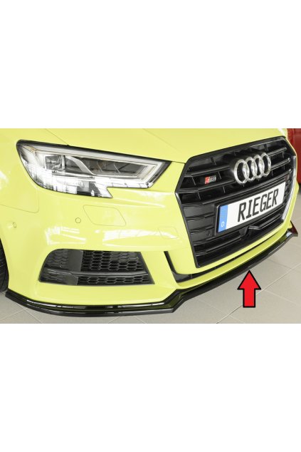 Rieger lipa pod přední nárazník pro Audi A3 8V 3-dvéř. (hatchback 8V1), 5-dvéř. (sportback 8VA) po faceliftu, 09/16-, plast ABS lakovaný do černé lesklé barvy