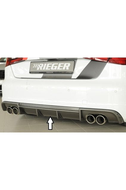 Rieger vložka zadního nárazníku pro Audi A3 8V 3-dvéř. (hatchback 8V1), 5-dvéř. (sportback 8VA) před faceliftem, plast ABS s povrchovou úpravou Carbon-Look, pro dvojité koncovky na obou stranách 4x90 mm