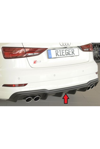 Rieger vložka zadního nárazníku pro Audi A3 S3 8V 3-dvéř. (convertible 8V7), 5-dvéř. (sedan 8VS) po faceliftu, plast ABS bez povrchové úpravy, pro orig. dvojité koncovky na obou stranách 4x90x72 mm
