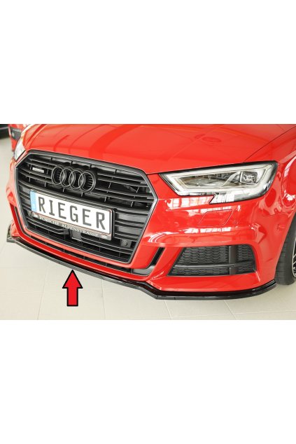 Rieger lipa pod přední nárazník pro Audi A3 S3 8V 3-dvéř. (convertible 8V7), 5-dvéř. (sedan 8VS) po faceliftu, 09/16-, plast ABS lakovaný do černé lesklé barvy