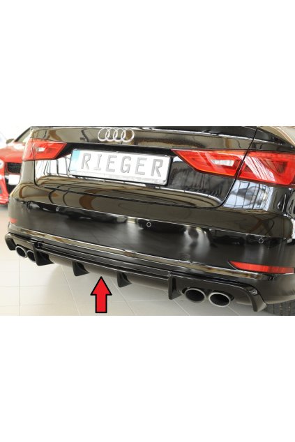 Rieger vložka zadního nárazníku (Typ: 88158) pro Audi A3 S3 8V 3-dvéř. (convertible 8V7), 5-dvéř. (sedan 8VS) před faceliftem, plast ABS lakovaný do černé lesklé barvy