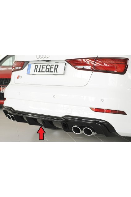 Rieger vložka zadního nárazníku pro Audi A3 S3 8V 3-dvéř. (convertible 8V7), 5-dvéř. (sedan 8VS) po faceliftu, plast ABS lakovaný do černé lesklé barvy, pro orig. dvojité koncovky na obou stranách 4x90x72 mm