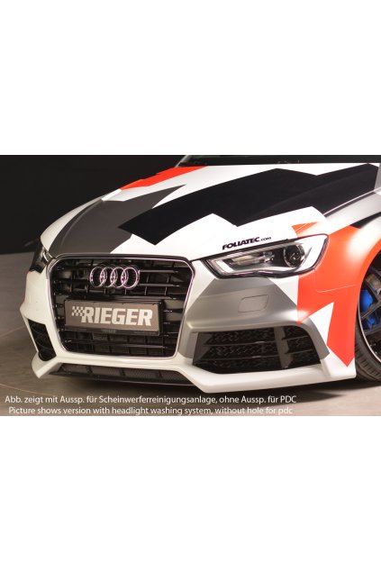 Rieger přední nárazník pro Audi A3 S3 8V 3-dvéř. (hatchback 8V1), 5-dvéř. (sportback 8VA) před faceliftem, plast ABS bez povrchové úpravy, pro vozy s parkovacím asistentem (PDC)