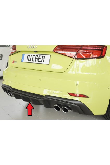 Rieger vložka zadního nárazníku pro Audi A3 S3 8V 3-dvéř. (hatchback 8V1), 5-dvéř. (sportback 8VA) po faceliftu, plast ABS bez povrchové úpravy, pro orig. dvojité koncovky na obou stranách 4x90x72 mm