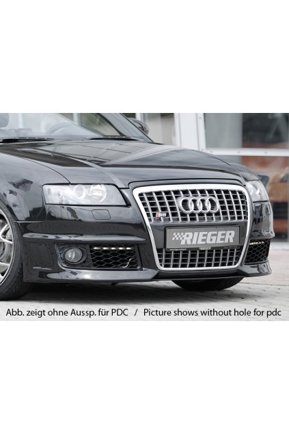 Rieger přední nárazník pro Audi A4 8H kabriolet před faceliftem, plast ABS bez povrchové úpravy, s žebrováním, s držáky originálních mlhových světel, pro vozy s ostřikovači světlometů a parkovacím asistentem (PDC)