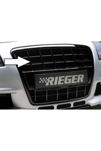 Rieger maska chladiče s integrovaným držákem SPZ pro Audi A4 8H kabriolet před faceliftem, plast ABS lakovaný do černé lesklé barvy, pro vozy bez parkovacího asistenta (PDC)