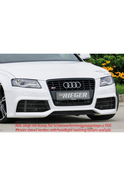 Rieger přední nárazník pro Audi A4 B8, B81 avant, sedan před faceliftem, plast ABS bez povrchové úpravy, pro vozy bez ostřikovačů světlometů a parkovacího asistenta (PDC)