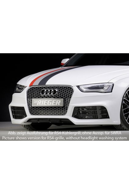 Rieger přední nárazník pro Audi A4 B8, B81 avant, sedan po faceliftu, plast ABS bez povrchové úpravy, pro masku A4/S4, pro vozy s ostřikovači světlometů