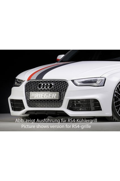 Rieger přední nárazník pro Audi A4 B8, B81 avant, sedan po faceliftu, plast ABS bez povrchové úpravy, pro masku A4/S4, pro vozy bez ostřikovačů světlometů a parkovacího asistenta (PDC)