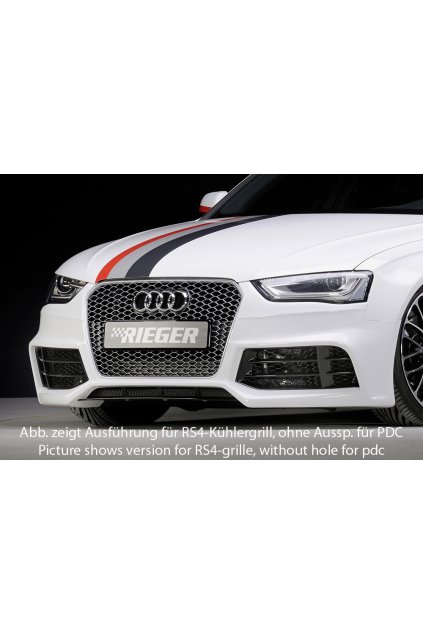 Rieger přední nárazník pro Audi A4 B8, B81 avant, sedan po faceliftu, plast ABS bez povrchové úpravy, pro masku A4/S4, pro vozy s parkovacím asistentem (PDC)