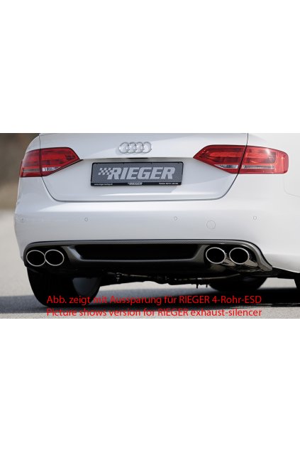 Rieger vložka zadního nárazníku pro Audi A4 B8, B81 avant, sedan před faceliftem, plast ABS s povrchovou úpravou Carbon-Look, mimo S-Line, pro orig. dvojitou koncovku vlevo