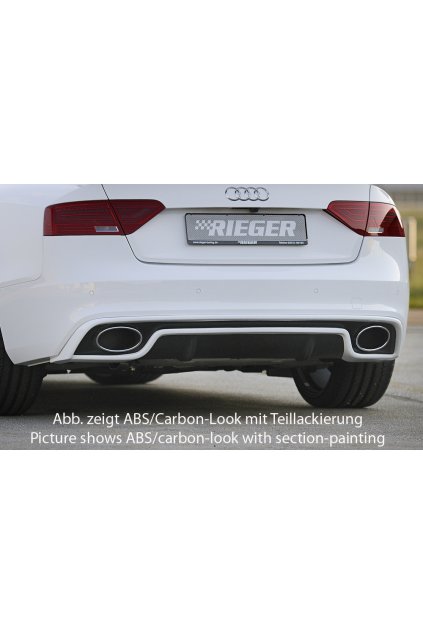 Rieger vložka zadního nárazníku pro Audi A5 B8, B81 kabriolet, kupé po faceliftu, plast ABS lakovaný do černé lesklé barvy, S-Line, pro oválné výfukové deflektory na obou stranách 185x120 mm