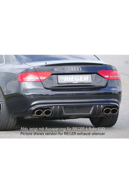 Rieger vložka zadního nárazníku pro Audi A5 B8, B81 kabriolet, kupé před faceliftem, plast ABS s povrchovou úpravou Carbon-Look, S-Line, pro orig. dvojitou koncovku vlevo