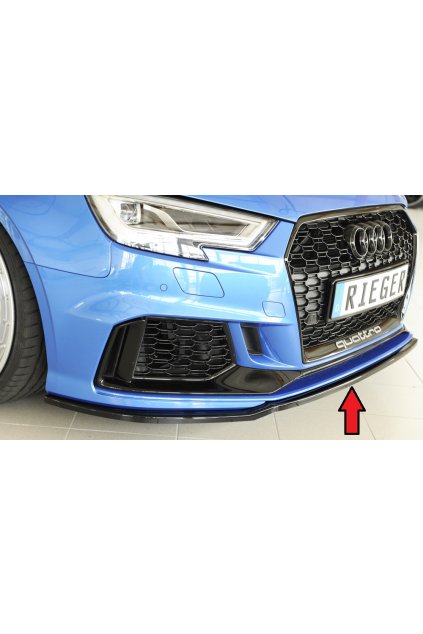 Rieger lipa pod přední nárazník pro Audi RS3 8V 5-dvéř. (sedan 8VS / 8VM), 5-dvéř. (sportback 8VA / 8VF) po faceliftu, 02/17-, plast ABS lakovaný do černé lesklé barvy