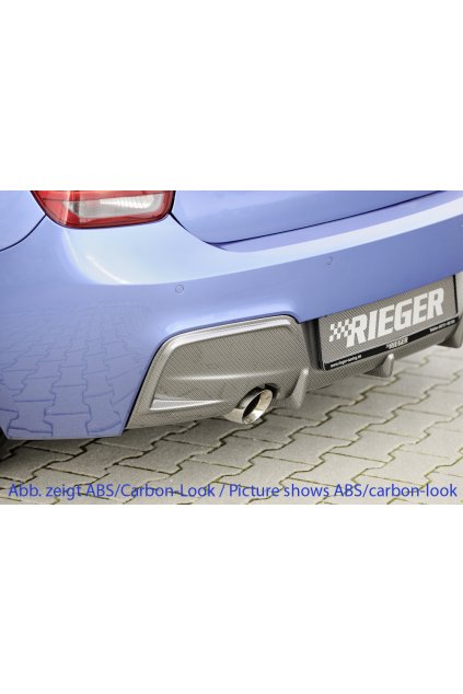 Rieger vložka zadního nárazníku pro BMW řada 1 F20, F21 sedan / 2-dvéř., sedan / 4-dvéř. před faceliftem, plast ABS lakovaný do černé lesklé barvy, pro orig. koncovku vlevo