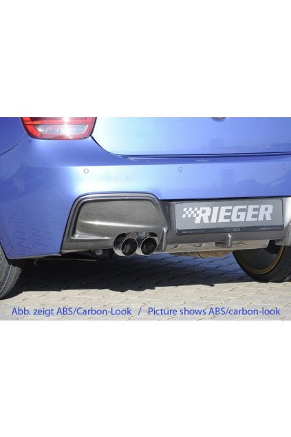 Rieger vložka zadního nárazníku pro BMW řada 1 F20, F21 sedan / 2-dvéř., sedan / 4-dvéř. před faceliftem, plast ABS lakovaný do černé lesklé barvy, pro orig. dvojitou koncovku vlevo