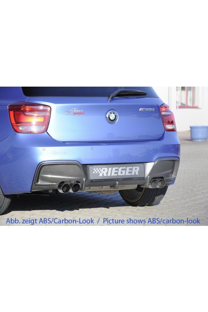 Rieger vložka zadního nárazníku pro BMW řada 1 F20, F21 sedan / 2-dvéř., sedan / 4-dvéř. před faceliftem, plast ABS lakovaný do černé lesklé barvy, pro dvojité koncovky na obou stranách 4x80 mm