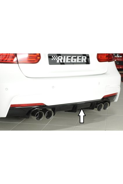 Rieger vložka zadního nárazníku pro BMW řada 3 F30, F31 sedan, touring vč. faceliftu, plast ABS lakovaný do černé lesklé barvy, pro dvojité koncovky na obou stranách 4x90 mm (335i/340i look)
