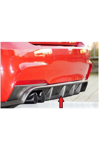 Rieger vložka zadního nárazníku pro BMW řada 3 F30, F31 sedan, touring vč. faceliftu, plast ABS s povrchovou úpravou Carbon-Look, pro orig. dvojitou koncovku vlevo
