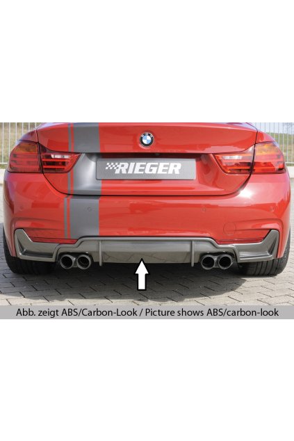 Rieger vložka zadního nárazníku pro BMW řada 4 F32, F33, F36 coupe (3-dvéř.), gran coupe (5-dvéř.), kabriolet vč. faceliftu, plast ABS bez povrchové úpravy, pro dvojité koncovky na obou stranách 4x80 mm (435i/440i look)