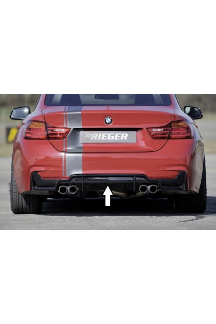 Rieger vložka zadního nárazníku pro BMW řada 4 F32, F33, F36 coupe (3-dvéř.), gran coupe (5-dvéř.), kabriolet vč. faceliftu, plast ABS lakovaný do černé lesklé barvy, pro dvojité koncovky na obou stranách 4x80 mm (435i/440i look)