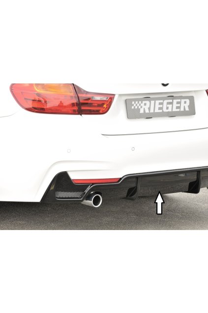 Rieger vložka zadního nárazníku pro BMW řada 4 F32, F33, F36 coupe (3-dvéř.), gran coupe (5-dvéř.), kabriolet vč. faceliftu, plast ABS lakovaný do černé lesklé barvy, pro orig. koncovku vlevo vč. mřížky