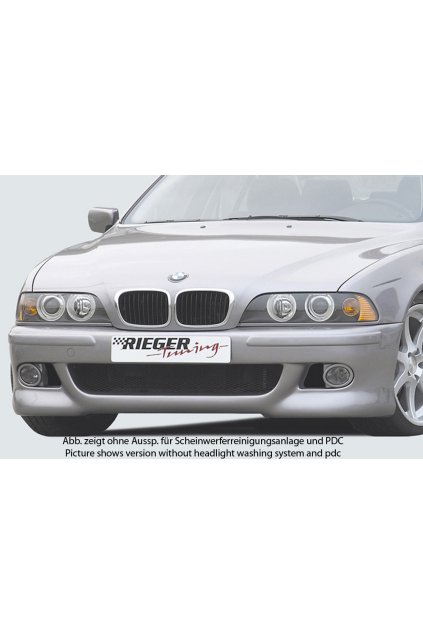 Rieger přední nárazník pro BMW řada 5 E39 sedan, touring, plast ABS bez povrchové úpravy, s držáky originálních mlhových světlometů, pro vozy s ostřikovači předních světlometů a parkovacím asistentem (PDC)