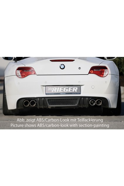 Rieger spoiler pod zadní nárazník pro BMW Z4 E85 kupé, roadster po faceliftu r.v. 01/06-03/09, plast ABS bez povrchové úpravy, pro vozy s dvojitou koncovkou na obou stranách 4x90 mm