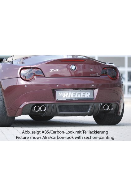 Rieger spoiler pod zadní nárazník pro BMW Z4 E85 roadster před faceliftem r.v. 02/03-12/05, plast ABS bez povrchové úpravy, pro vozy s dvojitou koncovkou na obou stranách 4x90 mm