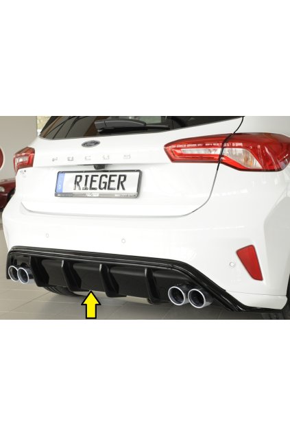 Rieger vložka zadního nárazníku pro Ford Focus 4 DEH, ST 5-dvéř. (hatchback), plast ABS lakovaný do černé lesklé barvy, pro dvojité koncovky na obou stranách 4x80 mm