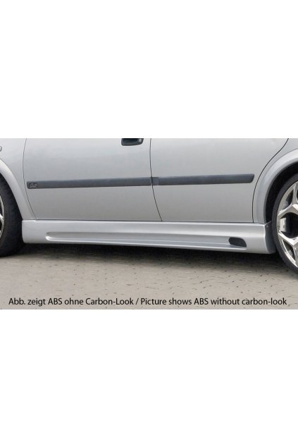 Rieger boční práh mont. strana levá pro Opel Astra G 5-dvéř., caravan, fastback, hatchback, notchback, plast ABS s povrchovou úpravou Carbon-Look, s prolisem a výřezem