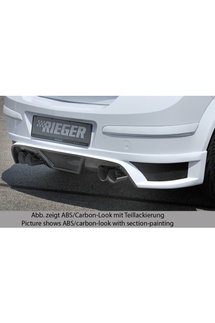 Rieger spoiler pod zadní nárazník pro Opel Astra H 5-dvéř., hatchback, notchback r.v. 03/04-, plast ABS s povrchovou úpravou Carbon-Look, pro dvojité koncovky na obou stranách