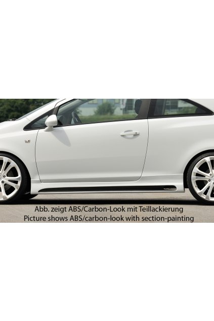 Rieger boční práh mont. strana levá pro Opel Corsa D 3-dvéř. vč. faceliftu, r.v. 01/11-, 07/06-12/10, plast ABS bez povrchové úpravy, s prolisem a výřezem