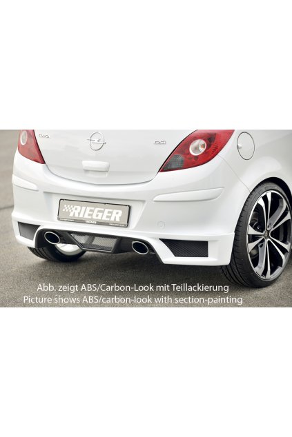 Rieger spoiler pod zadní nárazník pro Opel Corsa D 3-dvéř., 5-dvéř. vč. faceliftu r.v. 01/11-, 07/06-12/10, plast ABS bez povrchové úpravy, pro koncovky na obou stranách